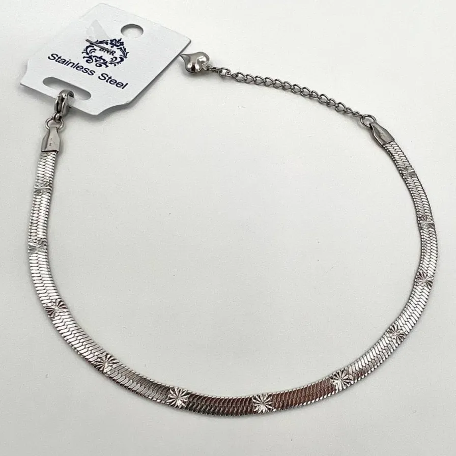 پابند زنانه طرح هرینگبون ستاره دار - جنس استیل برند Stainless Steel رنگ سفید