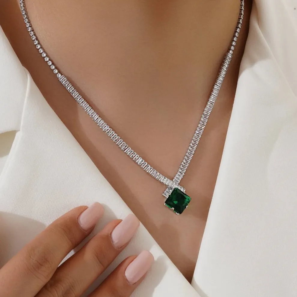 گردنبند زنانه فول نگین طرح جواهر جنس استیل