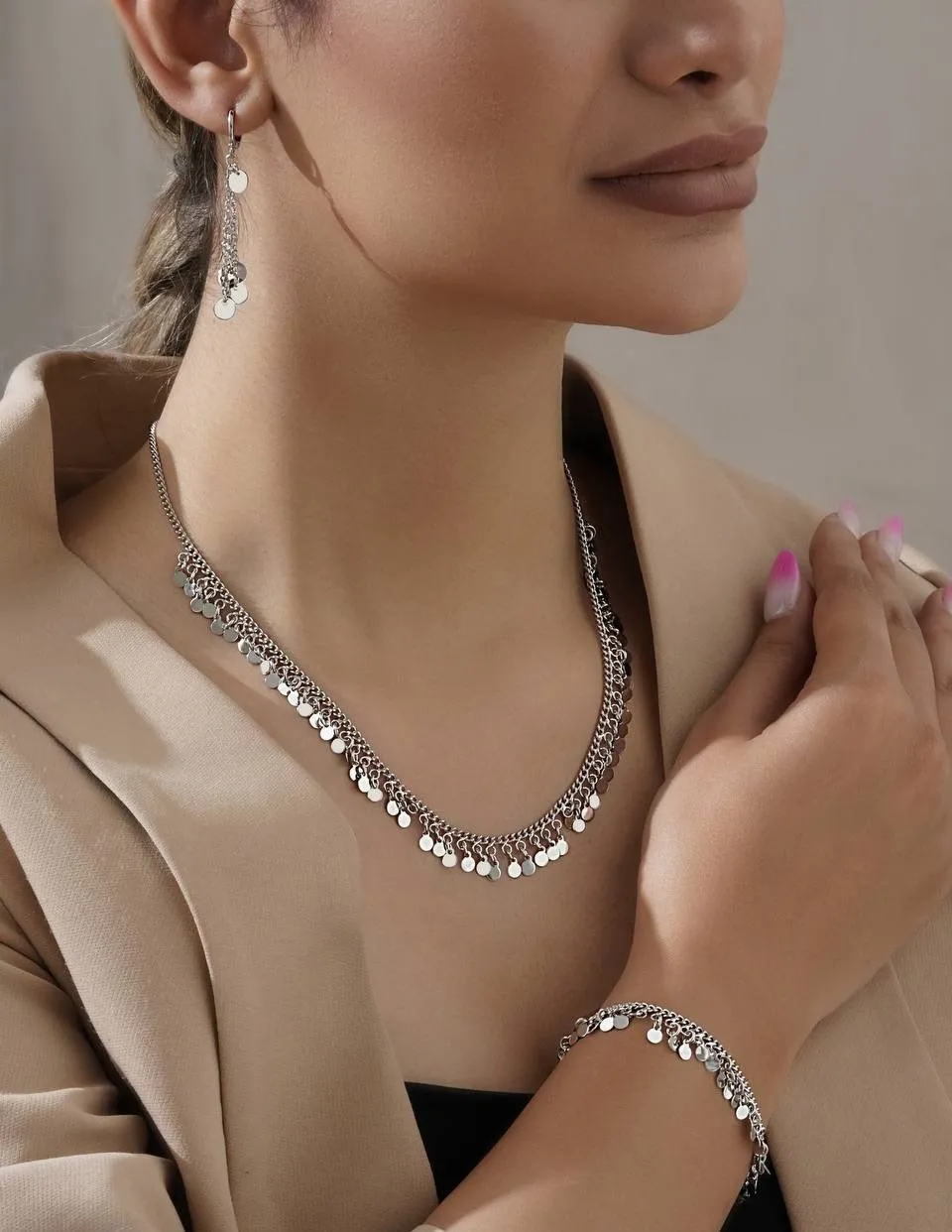 نیم-ست-زنانه-سکه-ای-سفید-برند-YSX-رنگ-ثابت-ضد-حساسیت